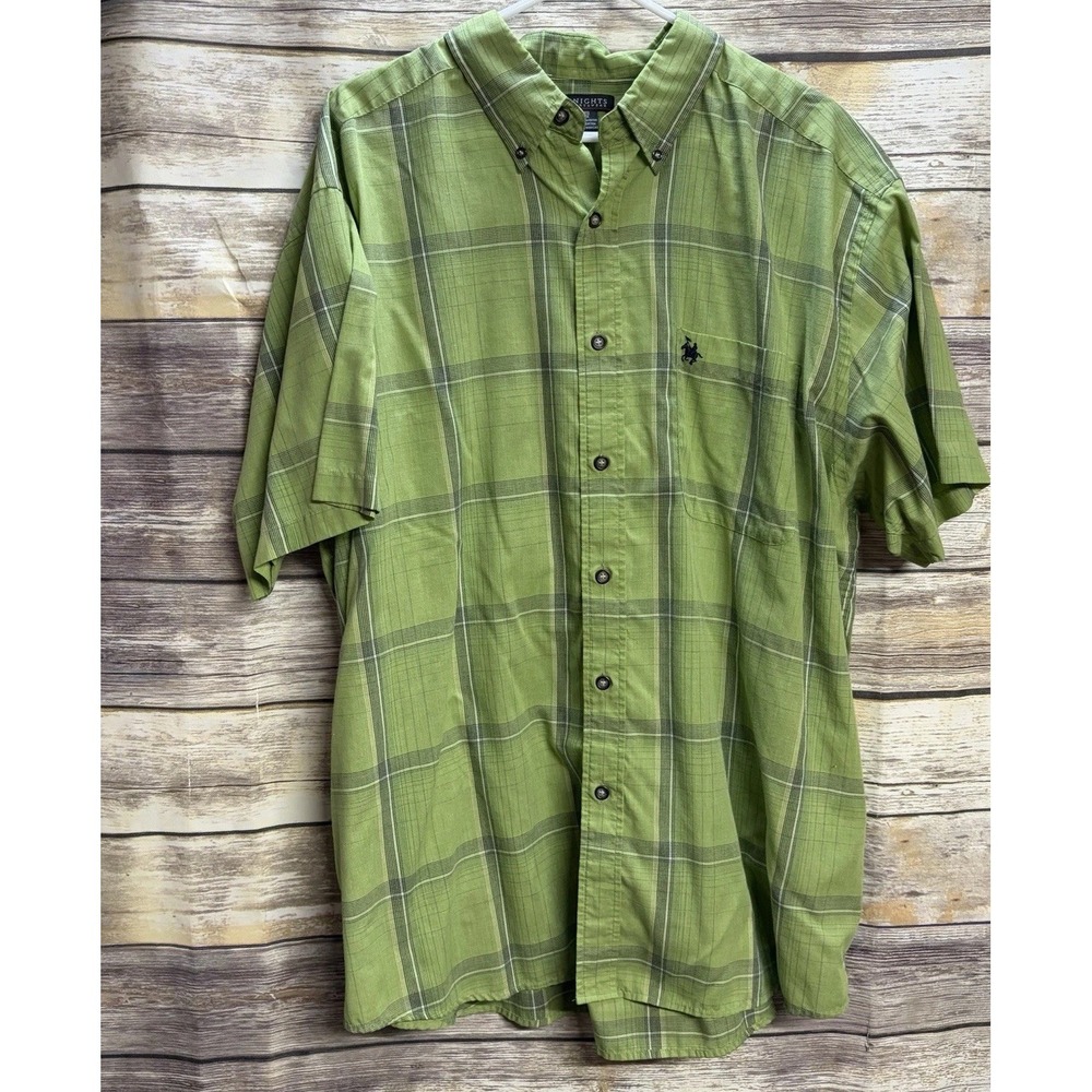 Knights Sportswear Short Sleeve Button Down Mens Plaid Shirt Green 2X Preppy